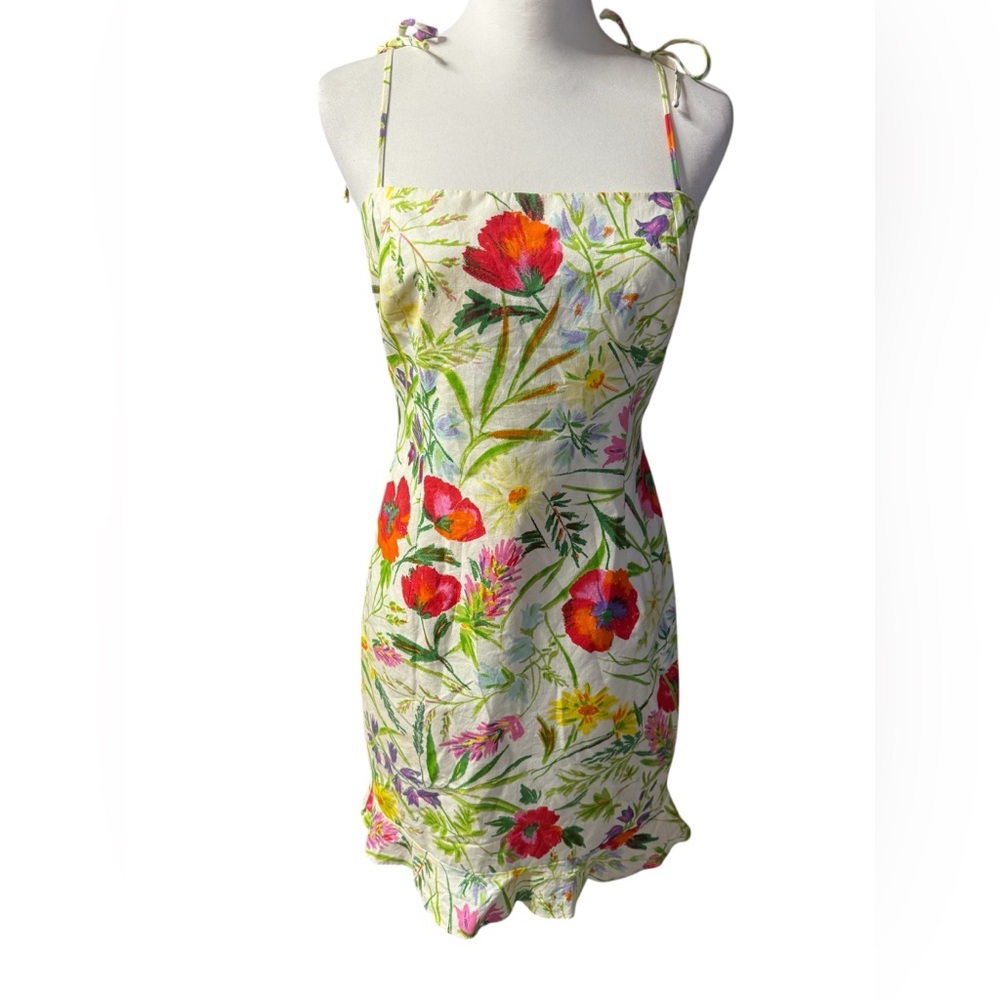 Vintage David Meister Spring Floral Ruffle Hem Sun Mini Dress Spaghetti Strap 6 - Picture 2 of 12